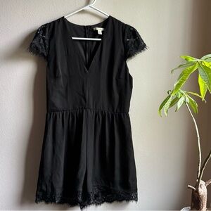 Black Dress Romper with Lace Sleeves